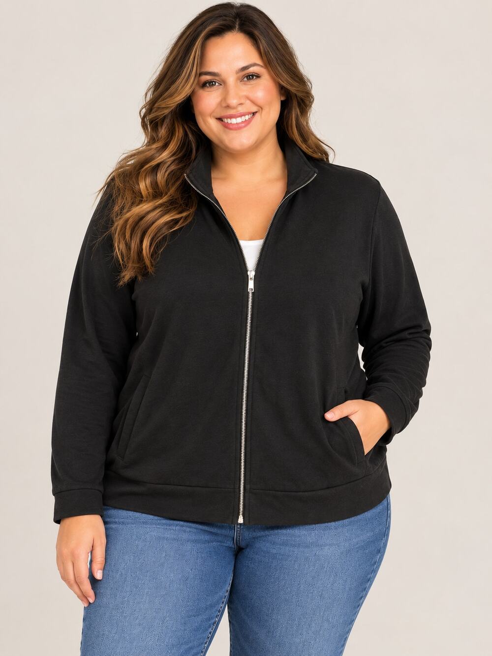 Talbots Woman 2X Black Full Zip Jacket Cotton Modal Stretch Plus Size